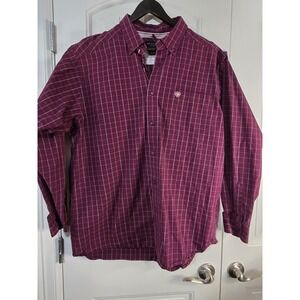 Ariat Pro Series Button Down Shirt Mens Size XL Vented Long Sleeve Maroon Plaid